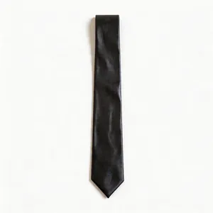 Sleek black leather necktie necklace featuring a minimalist American vintage design for women