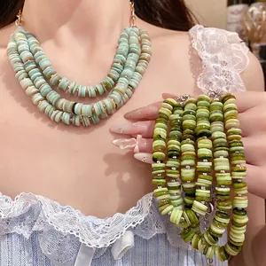 Vacation Style Shell Beaded Multi-layer Necklace Bracelet Set Sweet Fresh Clavicle Chain Handmade Alloy Beaded Jewelry For Women