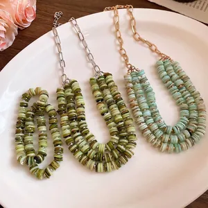 Bohemian style multi-layer shell beaded necklace and bracelet set for beach vacation