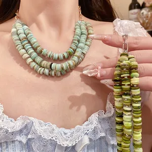 Bohemian multi-layer shell bead necklace and bracelet set for beach vacations