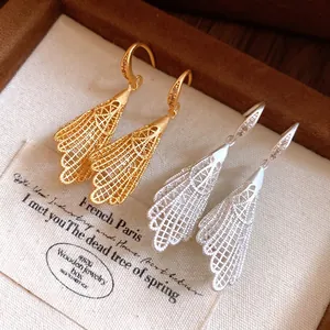Elegant hollow lace drop earrings with sparkling zircon accents in gold and silver