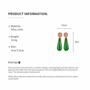 Detailed product specification for vintage resin drop earrings in pink and green colors