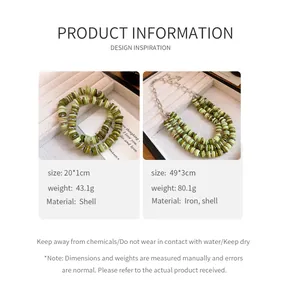 Detailed information for multilayer green shell beaded bracelet and choker necklace