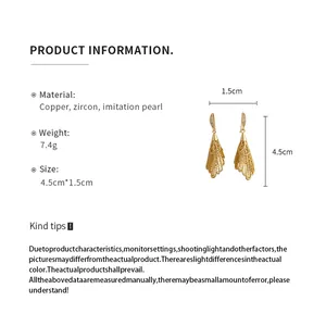Detailed product specifications and size dimensions for zircon hollow lace earrings