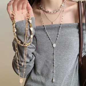 Irregular Waterdrop Pendant Necklace Multi Layer Gold Silver Color Alloy Necklaces For Women Elegant Jewelry Gift