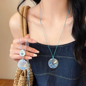 Handmade Vacation Ocean Style Sea Snail Shell Pendant Necklace For Women Artificial Pearl Rhinestone Seaside Jewelry