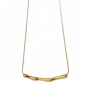 Minimalist stainless steel gold smile pendant necklace with unique curved bar design