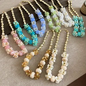 Parure de Bijoux Collier Fleur en Acrylique Et Boucles d'Oreilles à Gland Pour Femmes Style Doux Pendentif Floral