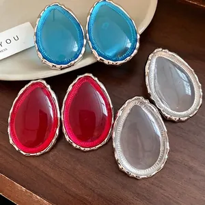 Vintage resin teardrop earrings with silver finish scalloped edges in multiple colors
