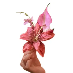 Elegant oversized gradient pink lily flower hair clip accessory for seaside vacation styling