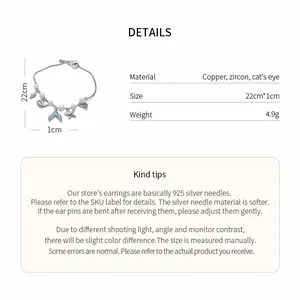 Detailed specifications for the fresh style starfish and fishtail beaded charm bracelet