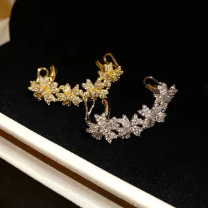 14K gold plated cubic zirconia flower ear cuffs for non-pierced ears in gold and silver