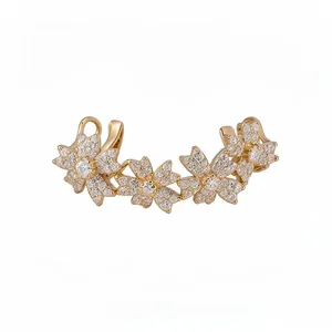 Exquisite 14k gold plated flower ear cuff encrusted with zircons for non-pierced ears
