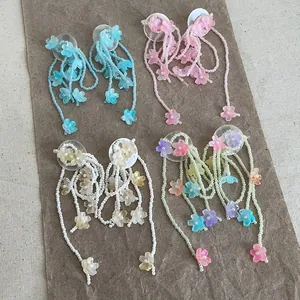 Handgefertigte Harz Blume Quasten Ohrstecker Mit Silber Ohrringpfosten Für Damen Süß Urlaubsstil Lange Perlen Ohrhänger Schmuck Geschenk
