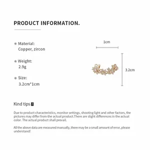 Detailed specifications and measurements of 14k gold-plated flower ear cuff jewelry
