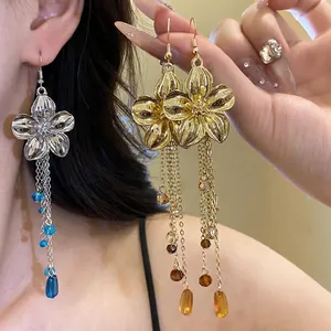 Orecchini Pendenti con Gland in Cristallo a Fiore in Lega con Perno in Argento Strass Moda Donna Gioielli