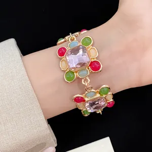 Detailed view of vintage French style bracelet featuring colorful geometric resin stones