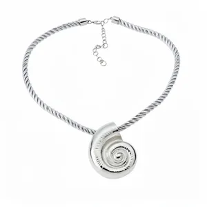 Elegant silver metal nautilus shell pendant necklace with a stylish twisted cord chain