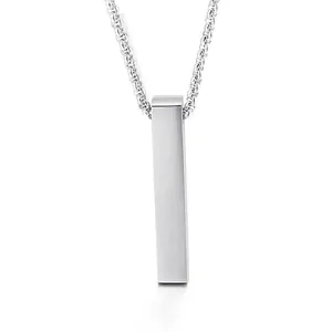 Collana con ciondolo a barra minimalista in acciaio al titanio argento lucido