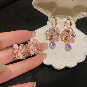 Sweet Dopamine Colorful Flower Stud Earrings For Women Gold Copper Zirconia Resin Floral Dangle Drop Earrings Fashion Jewelry
