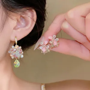 Colorful dopamine floral drop earrings and flower studs for women in sweet summer style