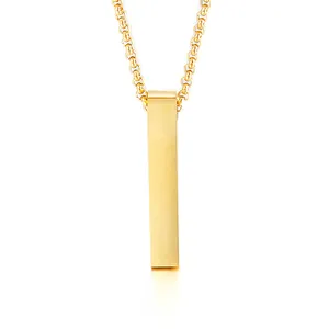 Minimalist minimalist gold titanium steel bar necklace with a polished pillar pendant finish