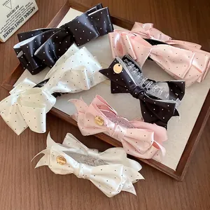 Pince Banane Vintage en Satin à Pois avec Nœud Élégant Accessoire Cheveux Fait Main pour Femme Barrettes Rétro