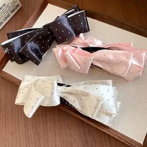 Élégantes pinces à cheveux banane en satin à pois en noir, rose et blanc satiné