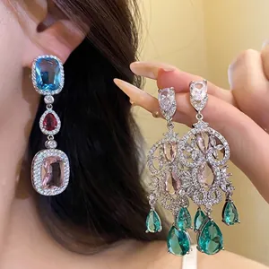 Vintage 925 Sterling Silver Post Zirconia Waterdrop Pendant Earrings For Women Luxury Copper Zircon Fashion Jewelry Gift