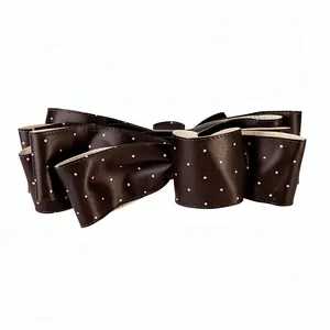 Barrette à cheveux élégante à nœud multicouche noir à pois blancs pour femme