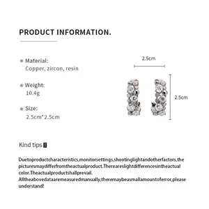 Detailed size guide and specifications for elegant silver C-shaped zircon earrings