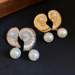 Elegant seashell pearl drop earrings in gold and silver finish for stylish women jewelry