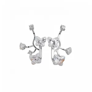 Elegant silver-tone butterfly stud earrings encrusted with sparkling clear cubic zirconia