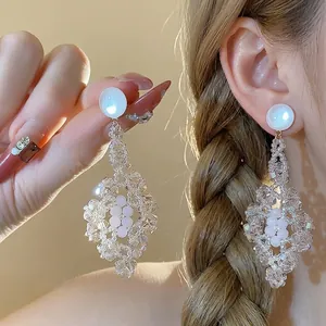 Elegantes pendientes de rombo con cuentas de vidrio estilo bosque de verano mujer