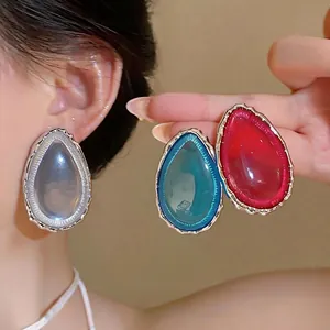 Orecchini a Bottone a Goccia in Resina Colorata Dopamina Perno in Argento Sterling 925 Fatto a Mano Cornice in Lega Gioielli Donna
