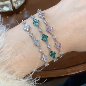 Elegant Copper Zirconia Flower Bracelet Light Luxury Floral Adjustable Link Bracelet For Women Fashion Jewelry