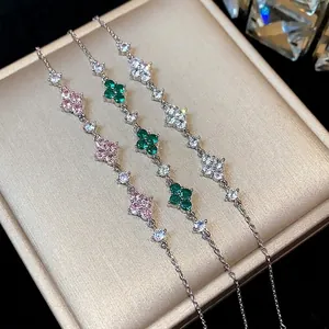 Exquisite zircon flower bracelets with delicate pink, green and white clover designs