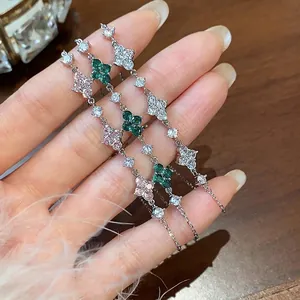 Elegant zircon flower bracelets with a colorful four-leaf clover design for women