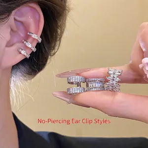 18k Gold Plated Triple Layer Geometric Round Ear Cuffs Personal Cold Style Zirconia No Piercing Ear Clips For Women Minor Design Jewelry