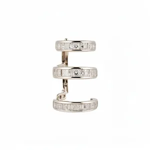 Elegant triple-layer 18k gold plated ear cuff featuring square-cut cubic zirconia stones