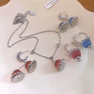 Luxury Resin Pudding Pendant Jewelry Zirconia Inlaid Necklace Earrings Ring For Women Fashion Light Luxury Everyday Minimalist Jewelry