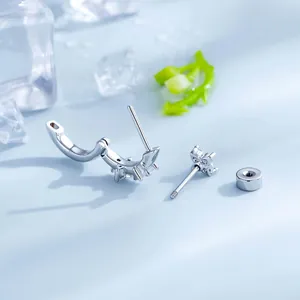 Silver four-leaf zircon earring set with titanium rod and screw back piercing jewelry
