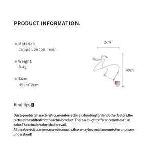 Product information for zircon pudding pendant necklace showing size and material