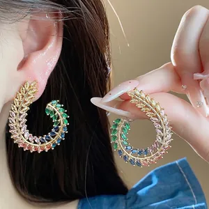 Orecchini a cerchio in zircone colorato a spiga di grano con ago in argento S925