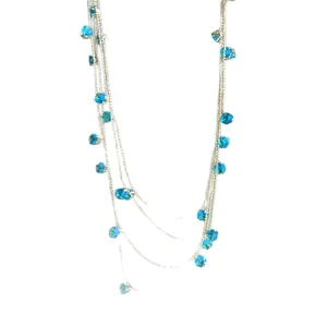 Elegant multi-layer silver tone necklace featuring round blue zircon stones for women