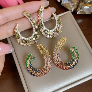 Orecchini a spiga di grano in zircone colorato con ago in argento 925, stile di corte.