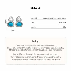 Product detail showing gourd earrings material, size, and 925 silver needle care tips