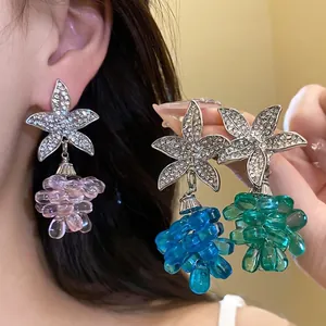 Luxus Blume Strass Ohrhänger Für Damen 925 Sterlingsilber Ohrstecker Glas Traube Perle Dangle Ohrringe Elegant Schmuck