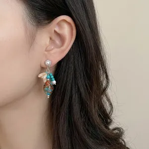 Pendientes de plata vintage con perla y cuentas de colores
