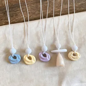 Summer dopamine resin pleated pendant necklace with minimalist white cord